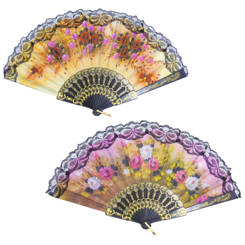 Grosun 10 Pieces Spanish Hand Fan Handheld Fans for Women Floral Spanish Folding Fan Foldable Fan Vintage Fans Handheld Hand Fan for Wedding and Party Decoration - Image 3